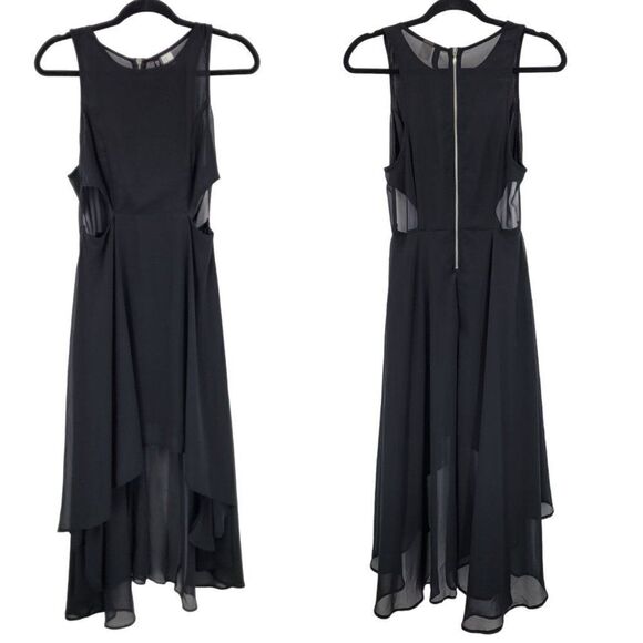 Divided H&M Gothic High Low Midi Maxi Dress 10 Black Sheer Side Cutout Punk - Picture 2 of 13